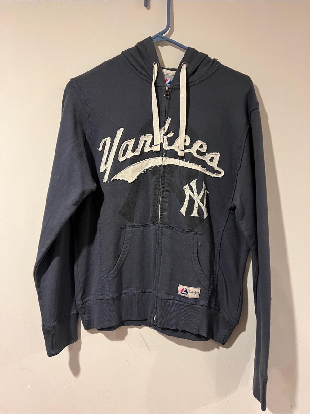Majestic Navy and White Yankees Zip-Up Sweatshirt Hoodie